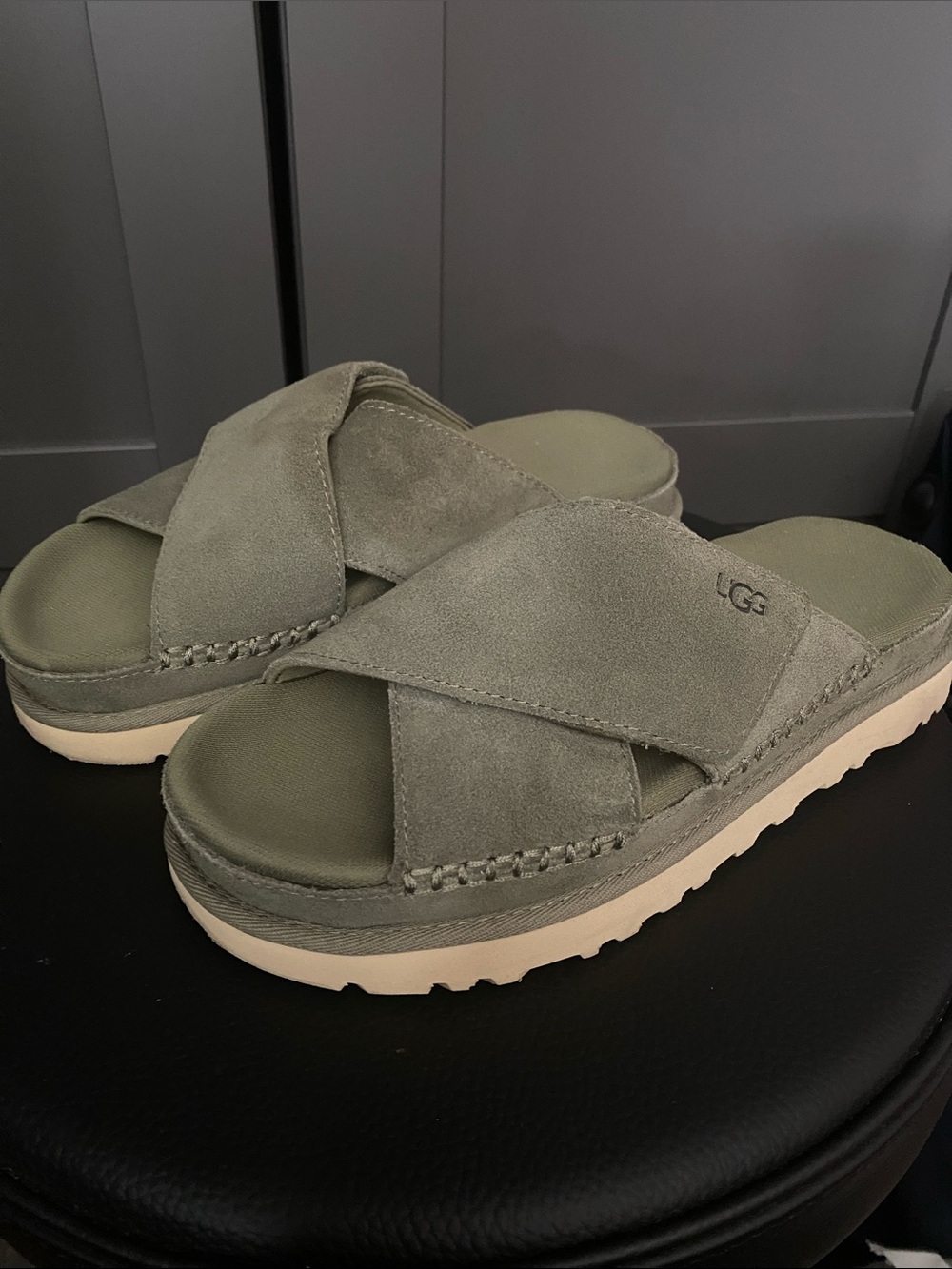 UGG Olive Suede Crisscross Slide Mules